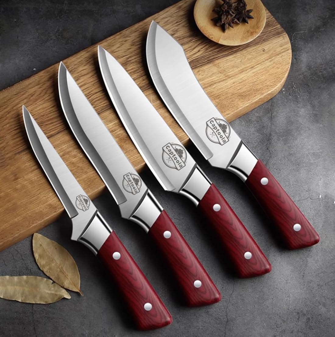 Captoola Chef Knife Cleaver Knife Japanese Professional Kitchen Knife Steel Sharp Chef Knife for Meat and Vegetable Chopping Knife (Set of 4)