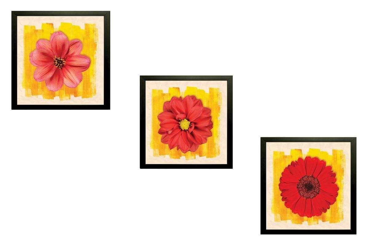 SAF 'Flower' Painting (Synthetic, 25 cm x 25 cm x 3 cm, Set of 3)