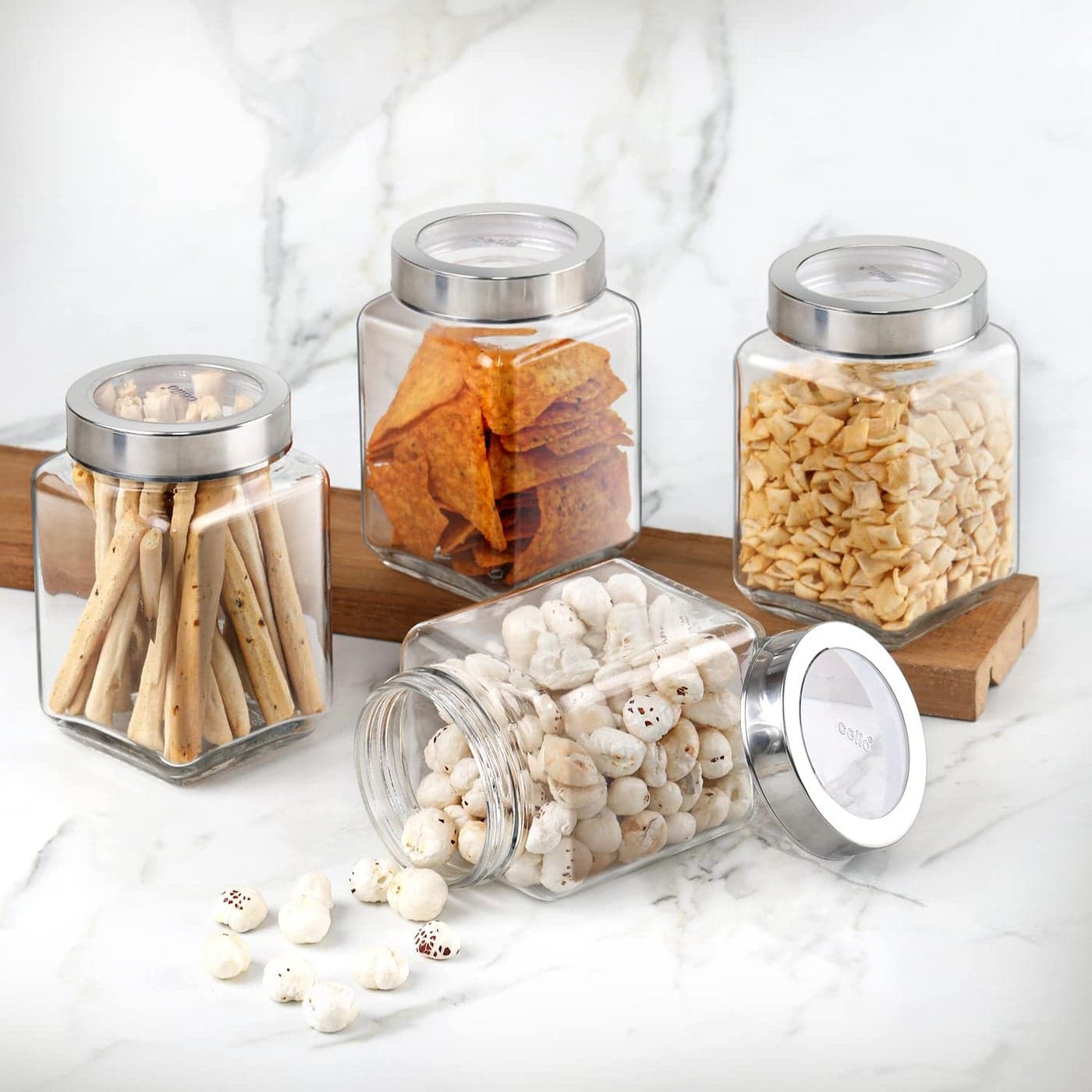 CELLO Glass Cube Jar 800 ml 4 Pieces Transparent
