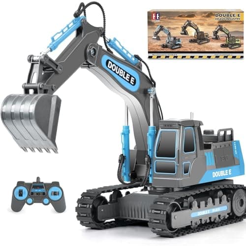 DOUBLE E Remote Control Excavator Toy RC Excavators Rechargeable Battery Digger Hydraulic Construction Toys Vehicles Xmas Gift for Boys Girls Kids 314 YearsGrayBlue