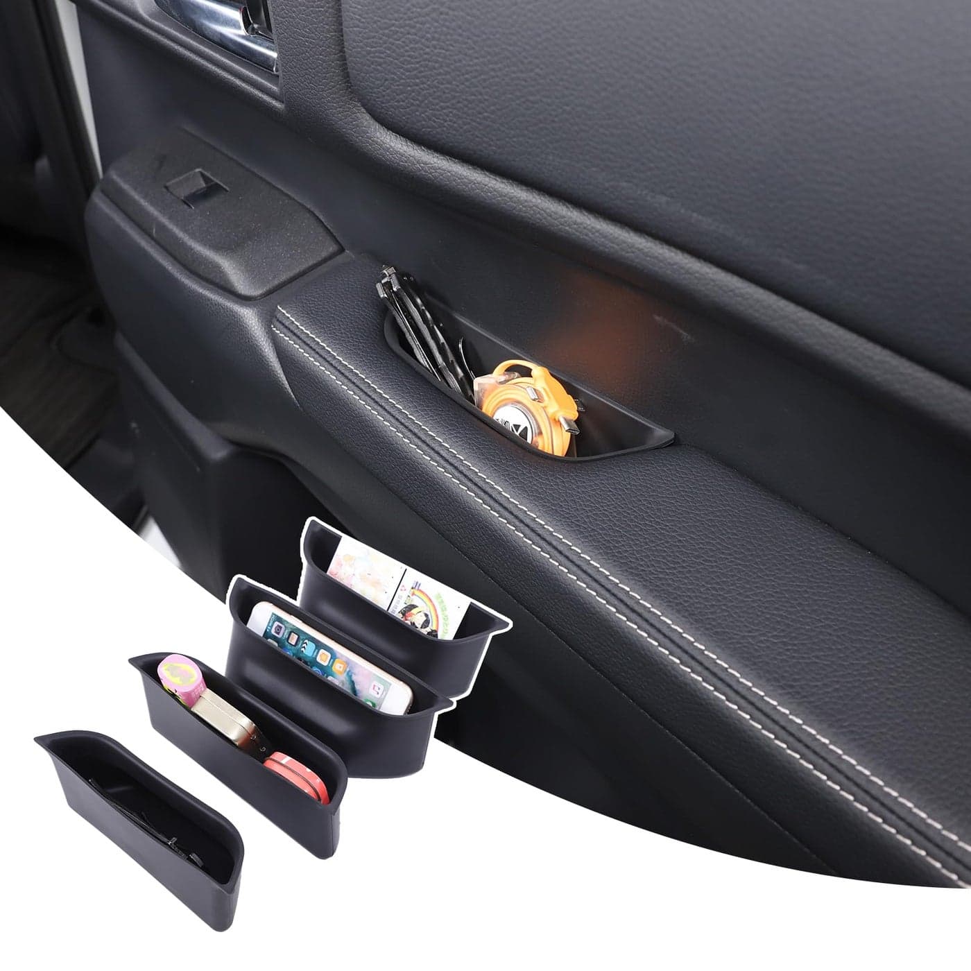 Heutamo Car Organizer Tray Door Slot Pockets 4Pcs Black Silicone CADDY Compatible with Toyota Land Cruiser 250 Prado J250 LC250 2024 2025