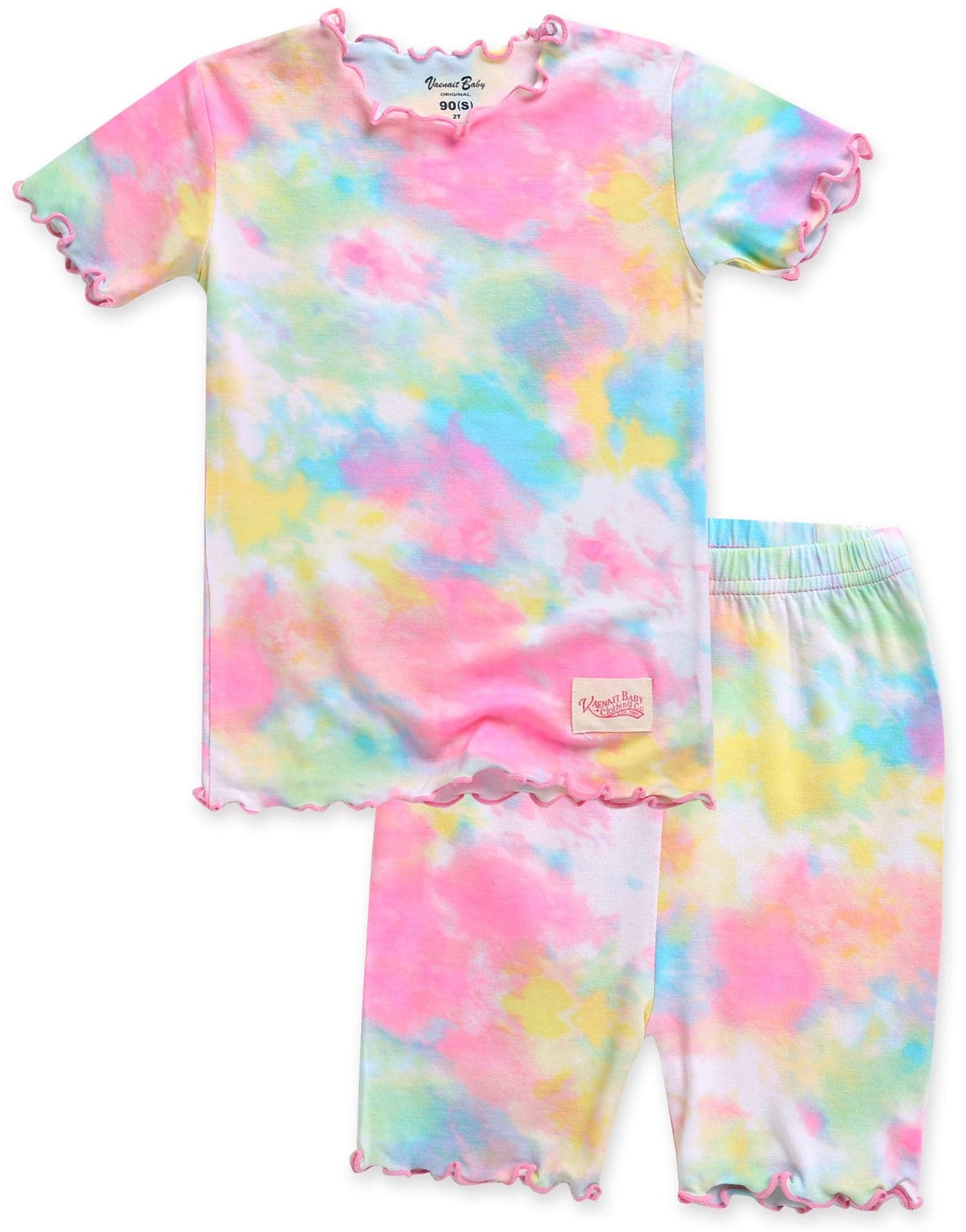 VAENAIT BABY Infant Toddler Girls Boys Pajamas Sleepwear Summer Short Pjs 2pcs Set Shirring Painting Tropical Neonpink S