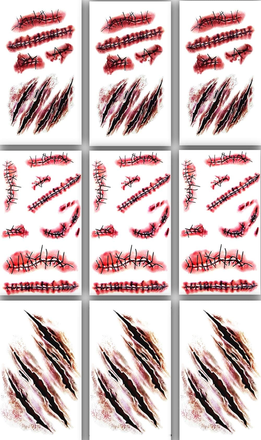 9pcs Halloween zombie makeup Fake Bloody Wound Stitch Scar Waterproof Temporary Tattoo Sticker Halloween Masquerade Prank Makeup Props