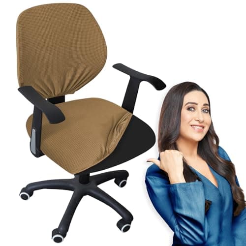 HOKIPO Water Repellent Office Chair Cover for Executive Chair (High-Back) – 210 GSM Stretchable Jacquard – Washable & Anti-Slip – Fits Big & Tall Office Chairs, Camel (AR-4930-CML-L)