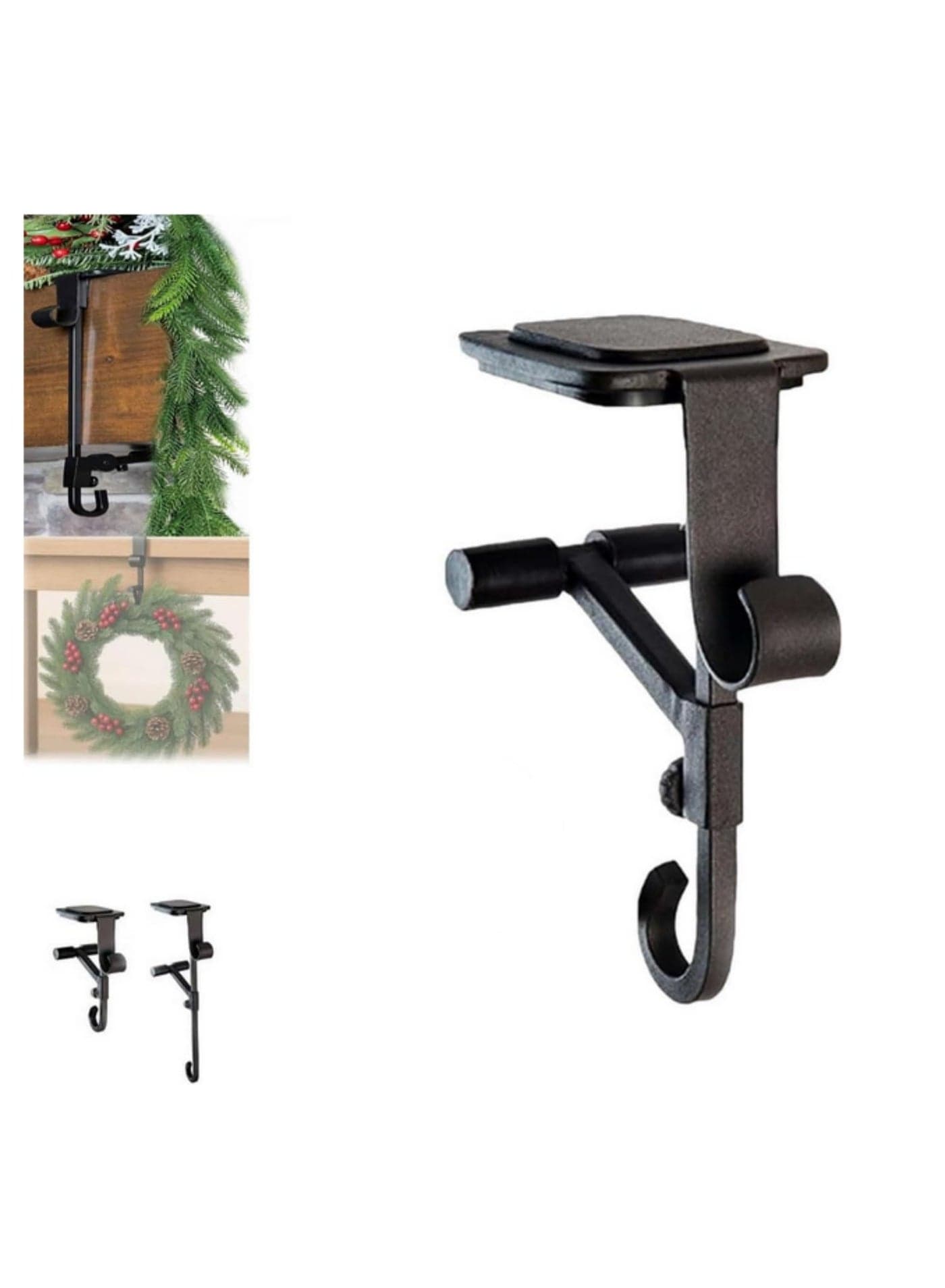 1pcs 2 in 1 Heavy Duty Fireplace Stocking and Garland Hanger Adjustable Non Slip Hanger for 0.5" To 8.5" Mantle No Drill Christmas Decorations Clip for Holiday Garland Holder