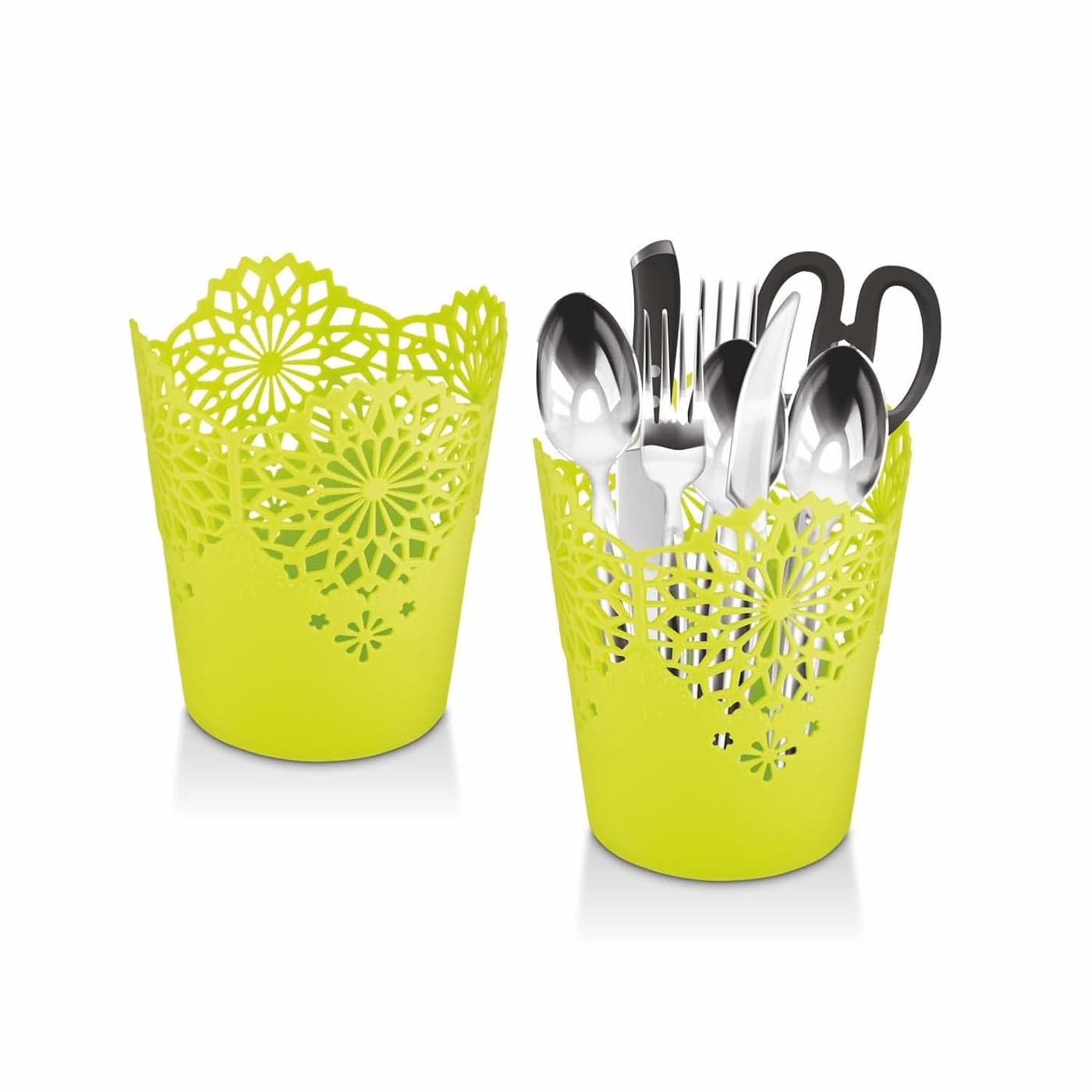 Nayasa Lacy Tall 2 Pcs Cylindrical Basket Set | Portable Basket | Basket Holder | Green