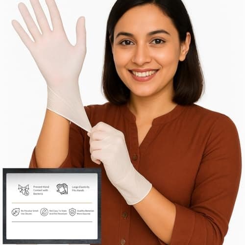 adbeni Disposable Latex Gloves | Food Handling | Powder Free | Premium | for Medical Examination, Kitchen, Cleaning, Cooking, Salon, Spa, Gardening, Travel & Grooming | Stretchable Fit | Pack of 25