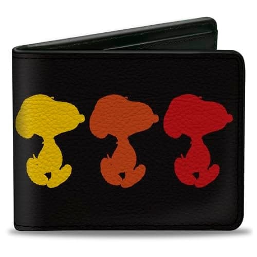 BuckleDown Peanuts Worldwide LLC Wallet Bifold Peanuts Snoopy Silhouette Pose Black Rainbow Multi Color Vegan Leather
