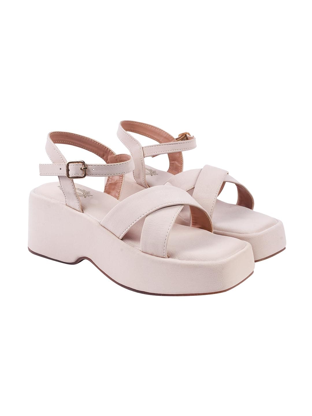 Shoetopia Women’s Cream Block Heel Sandals with Ankle Strap | Stylish Comfortable Platform Heels for Casual, Party & Daily Footwear EU41