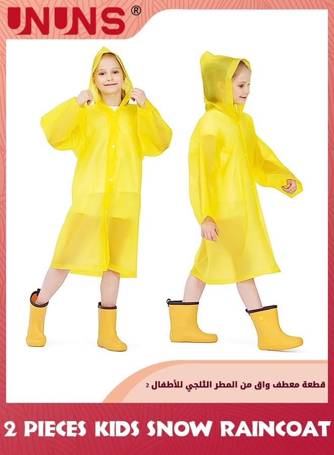 Kids Raincoat,2 Pcs Kids Waterproof Thick Rain Ponchos For Kids,Reusable Emergency Rain Coats For Boys Girls,Kids Snow Rainwear Jacket with Hood and Drawstring,Portable EVA Rain Jacket,Yellow