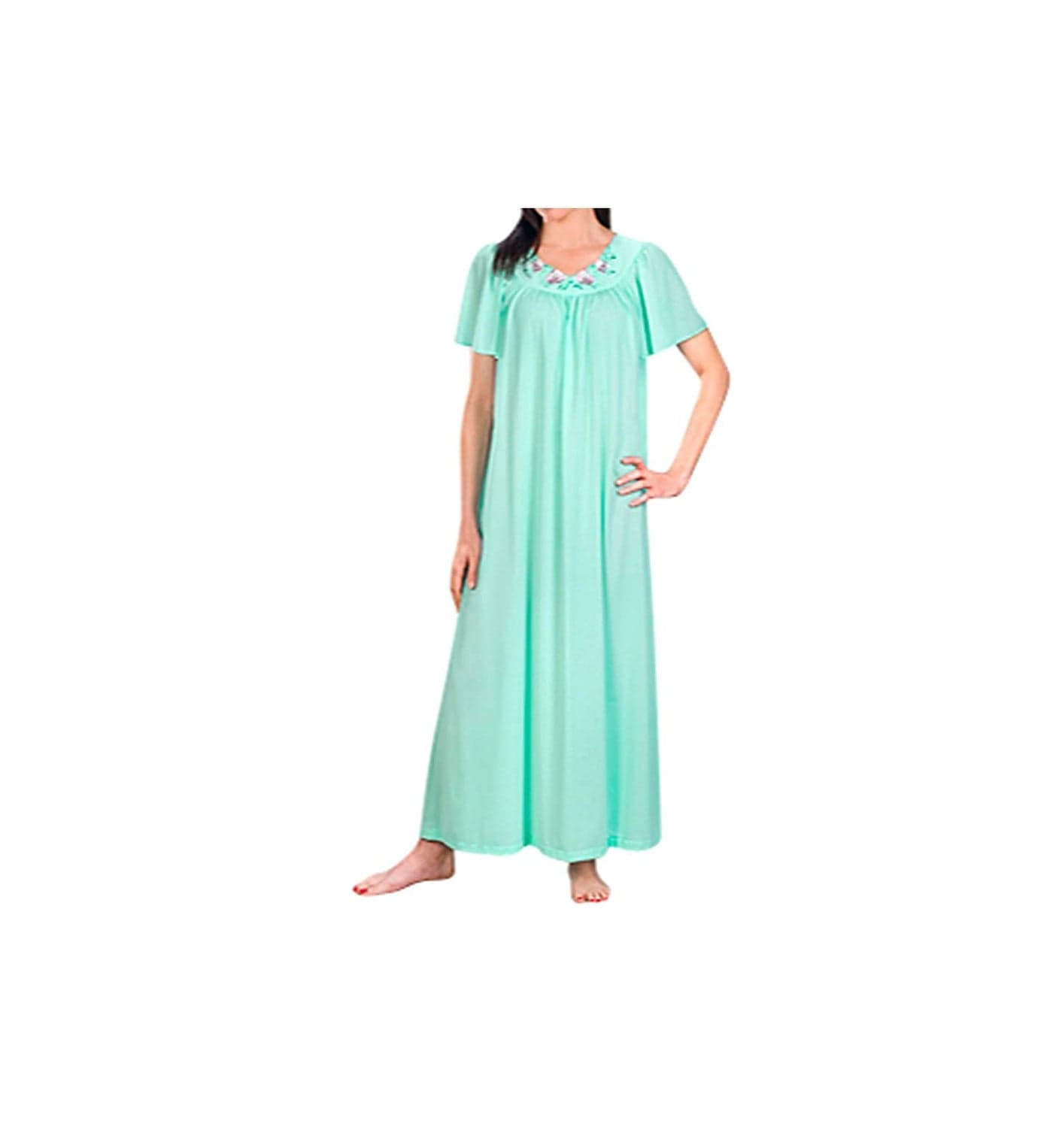 Shadowline Women's Plus-Size Petals 53 Inch Short Flutter Sleeve Long Gown, Sea Foam, 1X