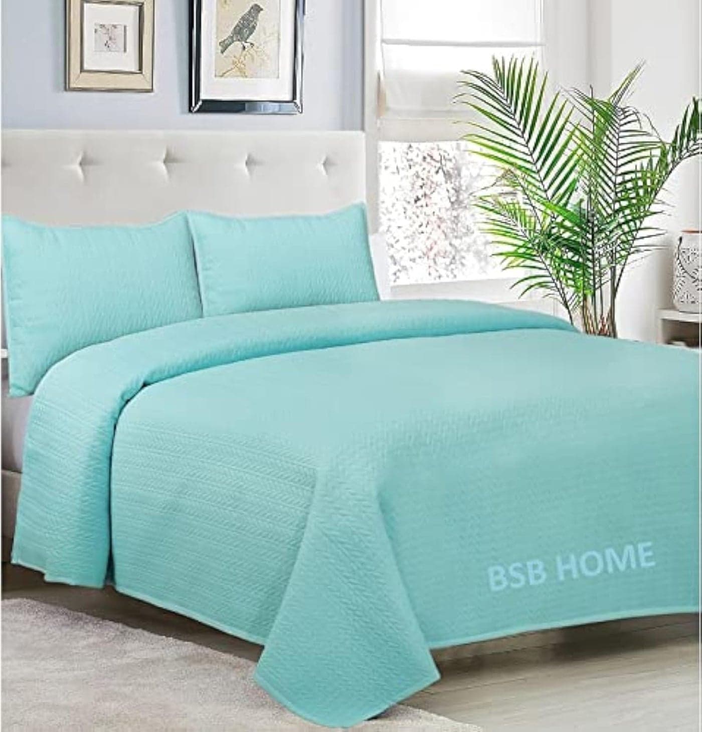 BSB HOME® 100% Microfiber Ultrasonic 280 Tc Solid King Size Quilted Bed Cover/Bedsheet/Bedspreads with 2 Pillow Covers/Case (Luxury, Bright Sky Blue 90X100 Inches, 250X230 cm)