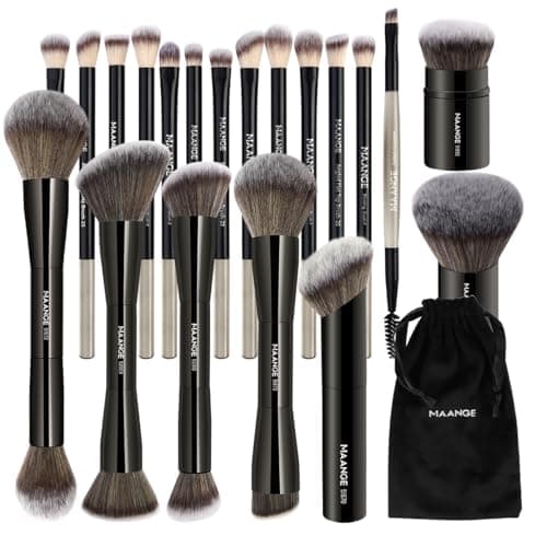 MAANGE 20 PCS Foundation Makeup Brush Set Doubleended Kabuki Contour Brush for Liquid Powder Concealer Blending Blush Face Makeup Tools Black
