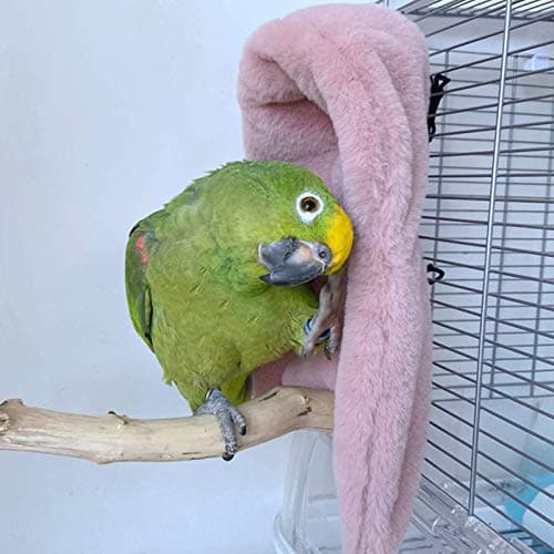 Corner Fleece Bird Blanket,Cuddle Nest Hanging Toy,Bird Comfort Corner Assorted Colors, Parrot Cage Snuggle Hut Warm Bird Nest House Bed Hanging Hammock Toy, for Parakeet Cockatiel Lovebirds Pink L