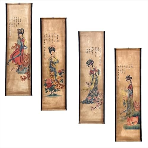 4Pack Wall Scroll Hanging Painting for Room Decor, Ancient Chinese Painting Reproduction Large Beauty