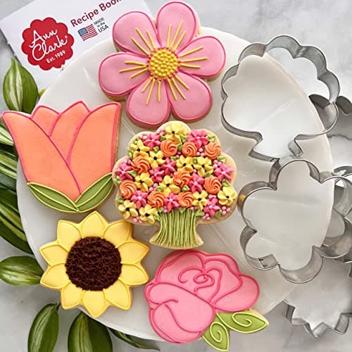 Summer Flowers Cookie Cutters 5-Pc. Set Made in the USA by Ann Clark, Flower, Rose, Sunflower, Tulip, Flower Bouquet
