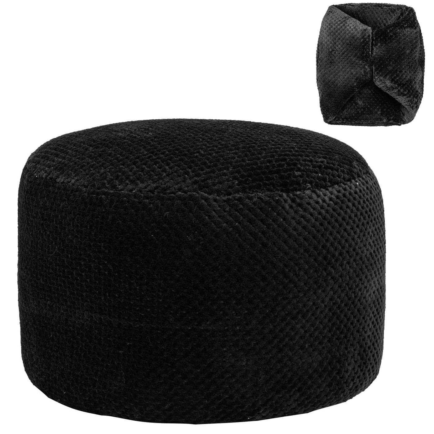 Asuprui Unstuffed Pouf Ottoman Round Poof Ottoman No Filler Soft Faux Fur Foot Stool 20x20x12 Inches Fuzzy Chair Floor Pouf Foot Rest with Storage for Living Room Bedroom Black