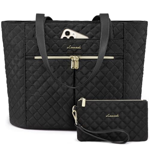 LOVEVOOK Laptop Bag for Women 156 inchDiamond Quilted Work Tote Bags Womens Laptop Tote Computer Shoulder BagsStylish Travel Tote Bags Laptop Purse Case Briefcase Handbag with Clutch BagBlack