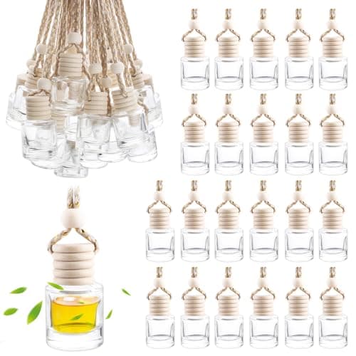 50 Pcs Car Essential Oil Hanging Bottle Empty Car Air Freshener Diffuser Bottle Perfume Glass Bottle Pendant Aromatherapy Fragrance Bottle Auto Car Interior Ornaments Decor Round shape