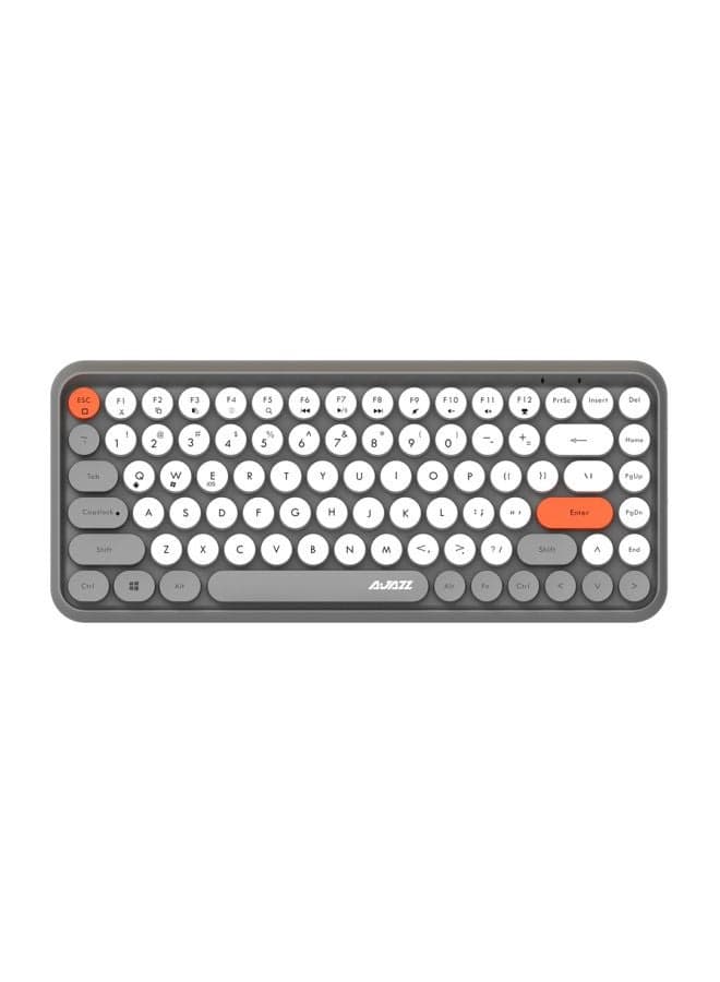 Wireless Bluetooth keyboard, Cute Mini 84-key Compact Keyboard, 2.4GHz wireless connect, Typewriter ABS Retro Round Key Caps, Matte Panel, Ergonomic Design for PC Computer Laptops Grey