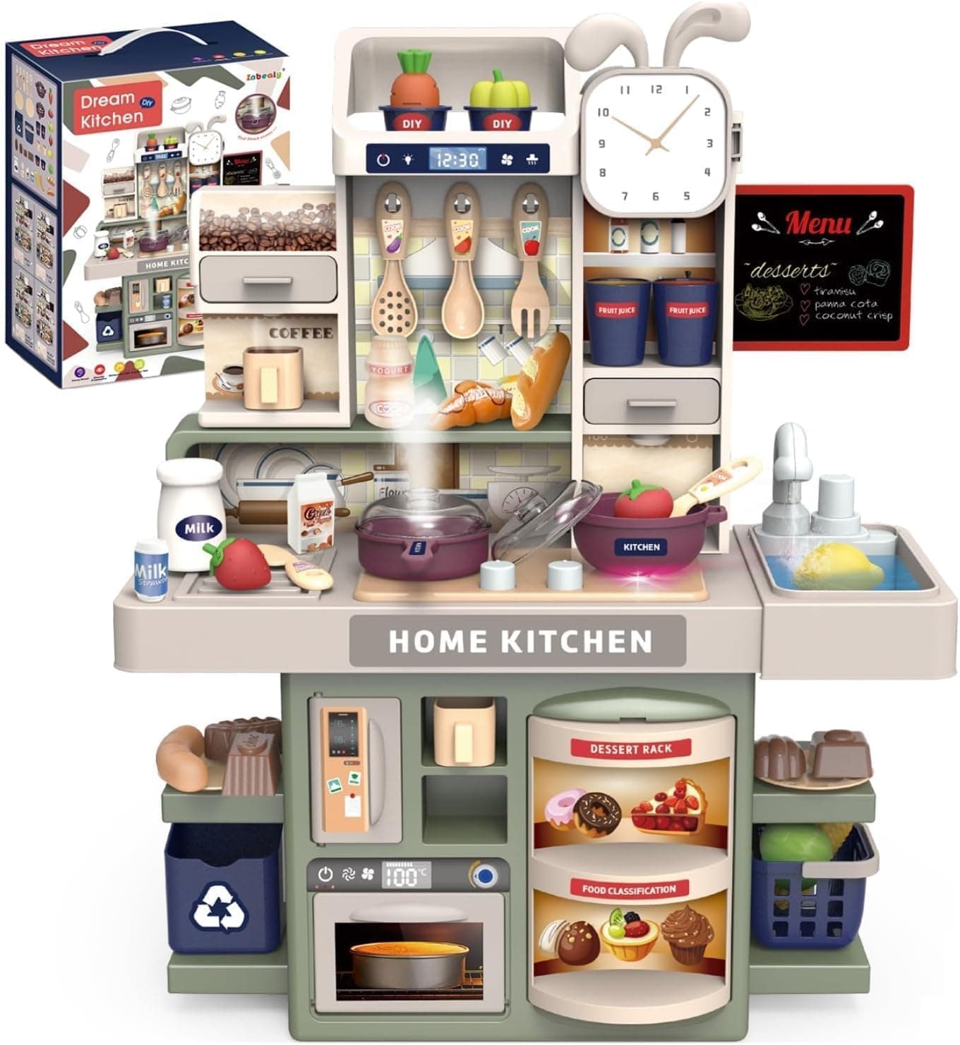 Clwone 37 Pcs Kitchen Playset for Kids – Tabletop Mini Cooking Toy with Stove, Utensils, Lights & Sounds | Best Birthday Gift for Toddlers Age 3-5