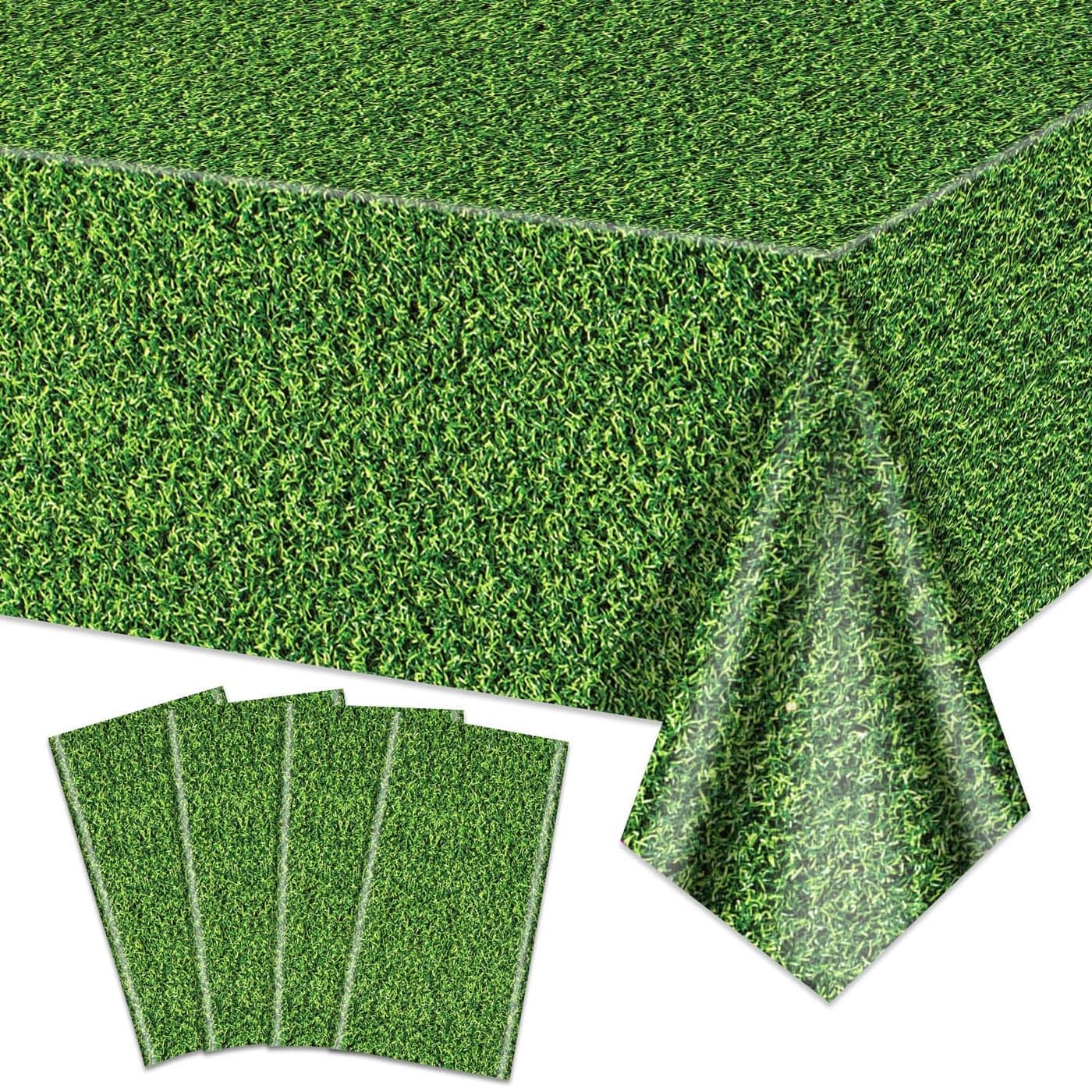Hegbolke 4Pcs Green Grass Tablecloths 866x512 Rectangular Grass Field Table Covers for Jungle Woodland Golf Soccer Football Event Sports Party Supplies