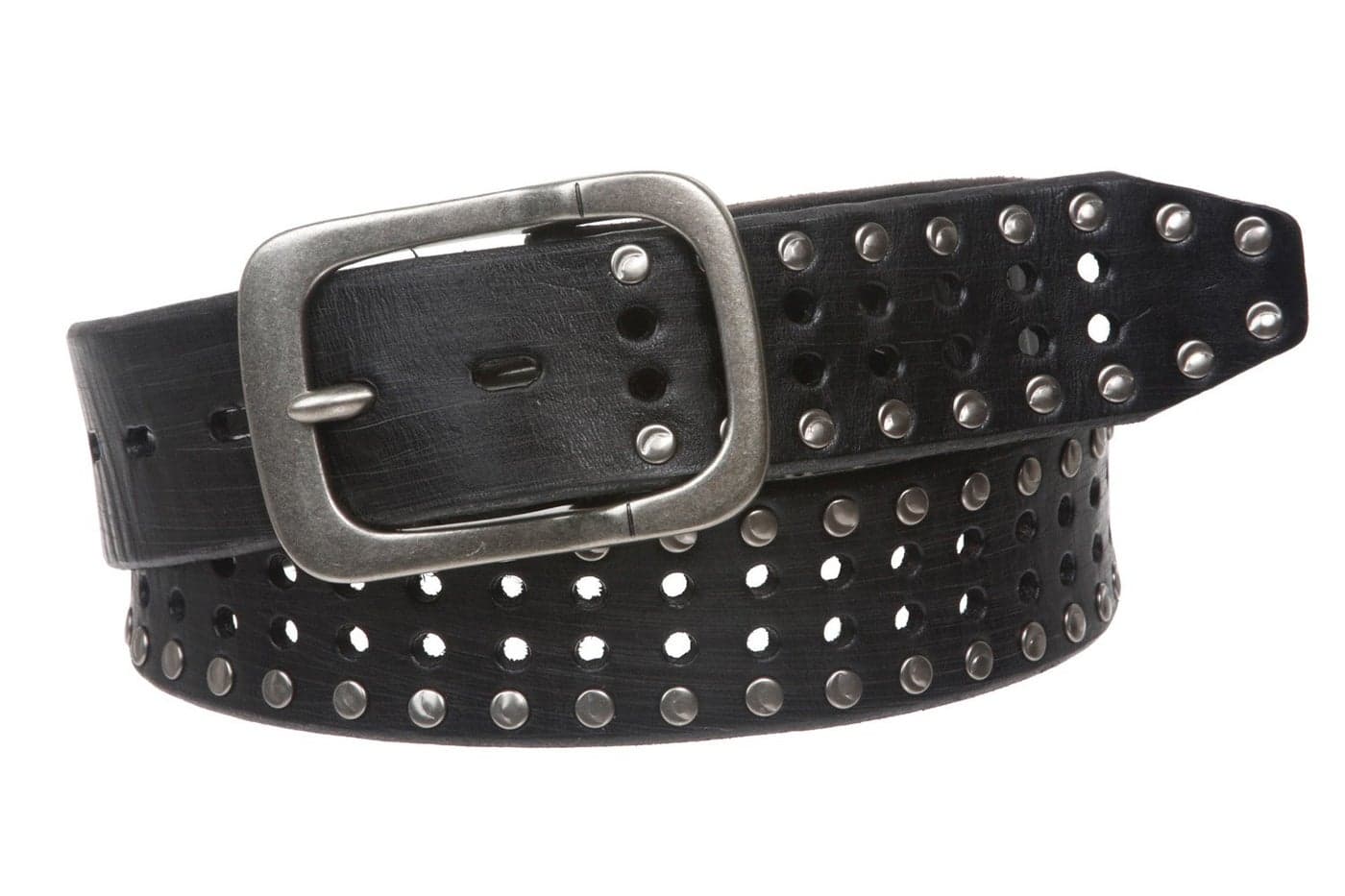 1 1/2" (38 mm) Snap on Vintage Cowhide Metal Circle Studded Leather Belt, Black | 38"