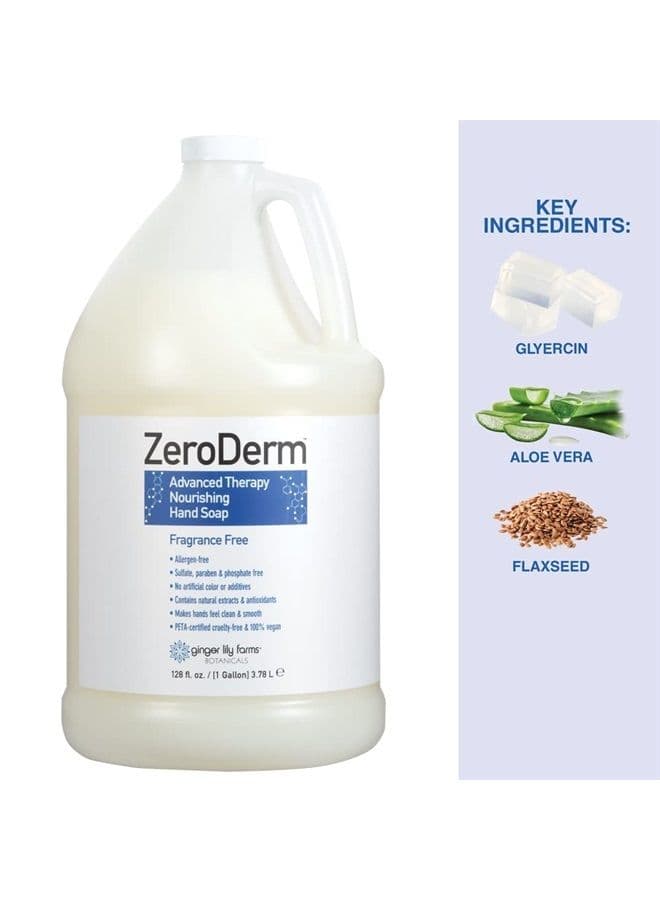 Botanicals ZeroDerm Advanced Therapy Nourishing Liquid Hand Soap Refill 100% Vegan Cruelty-Free Fragrance-Free, Unscented, 128 Fl Oz