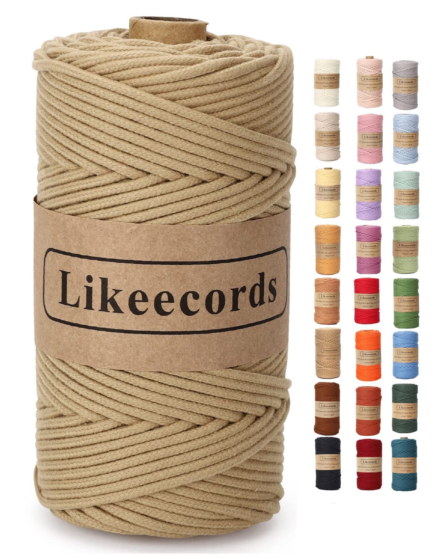 Braided Cotton Cord 3mm109 Yards Natural Macrame Cotton Cord Bohemia Macrame Rope for Handmade Plant Hangers Wall Light Khaki