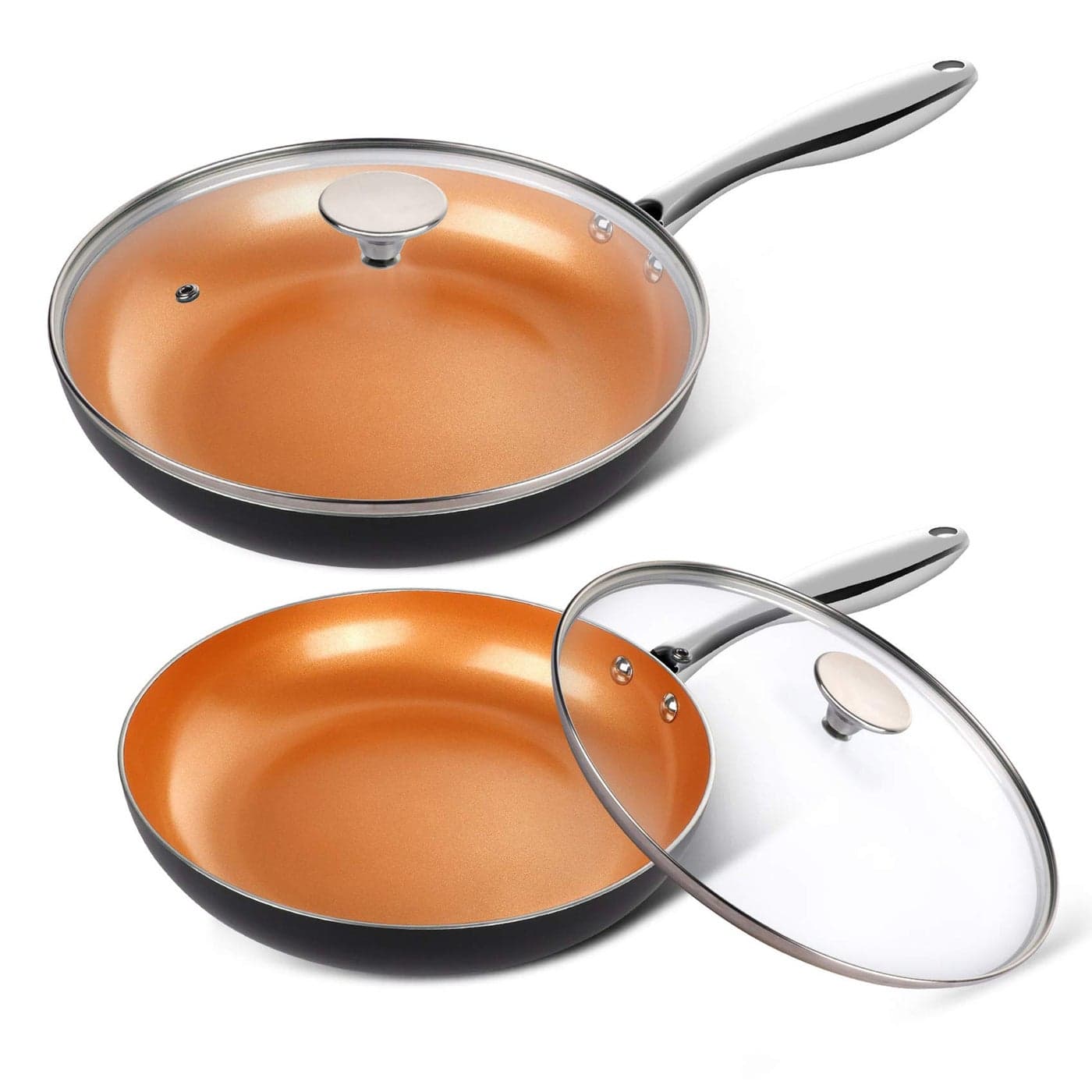 MICHELANGELO Copper Frying Pan Set with Lid, 8" & 10" Nonstick Skillets with Lids, Non Stick Frying Pans Set, Ceramic Non Toxic Fry Pans, Induction Compatible