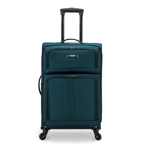 U.S. TRAVELER Anzio Softside Sturdy Ballistic Nylon Expandable Travel Suitcase Luggage with 4 Spinner Wheels, Teal, Checked-Medium 26-Inch