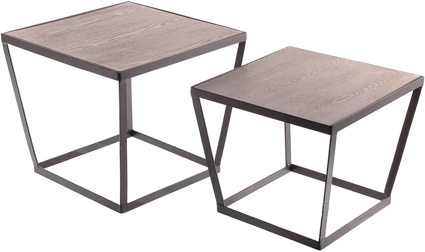 Indian Decor 45569 Nest of 2 Tables Cube Square Coffee Tables for Small Spaces Modern Side Tables Black Metal End Tables for Living Room Bedroom Patio Office