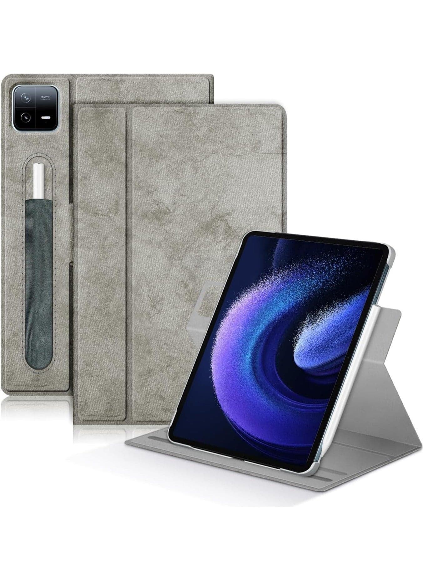 360° Adjustable Swivel Case for Xiaomi Pad 6/6 Pro, Comes with external pen holder, with Xiaomi Pad 6 Tablet 11 inch Latest Multi-Angle Stand Cover for Mi Pad 6 Pro Tablet (Gray, Does Not Include Pen)