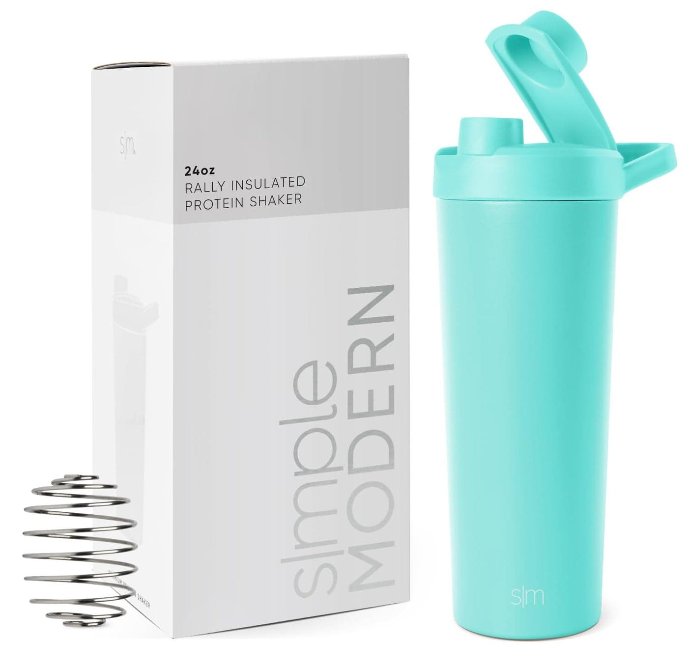 Simple Modern Stainless Steel Shaker Bottle with Ball 24oz Metal Insulated Cup for Protein Mixes Shakes and Pre Workout Rally Collection Ocean Water