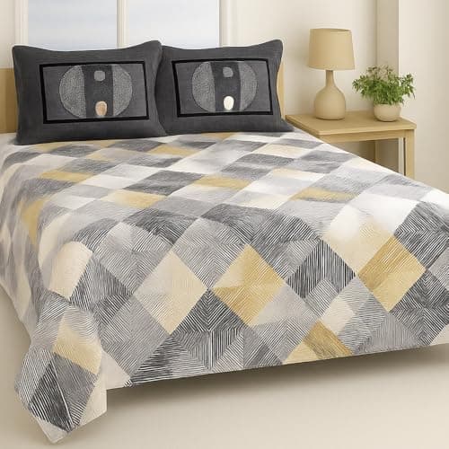 SANMARINO 100% Cotton Bedsheet for Double Size Bed | 180 TC | Baige & Pink | Printed | 1 Piece Cotton bedsheet for Double Size Bed with 2 Pillow Covers (228 x 254 cm) Perfect Gifting |