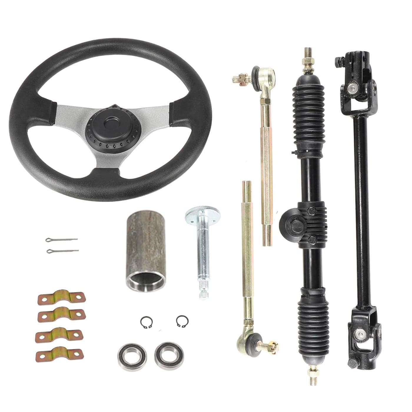 300mm Steering WheelGear Rack Pinion Tie Rod Rack320mm Adjustable Shaft Assembly compatible with Buggy 110cc Go Kart Golf UTV ATV Accessories