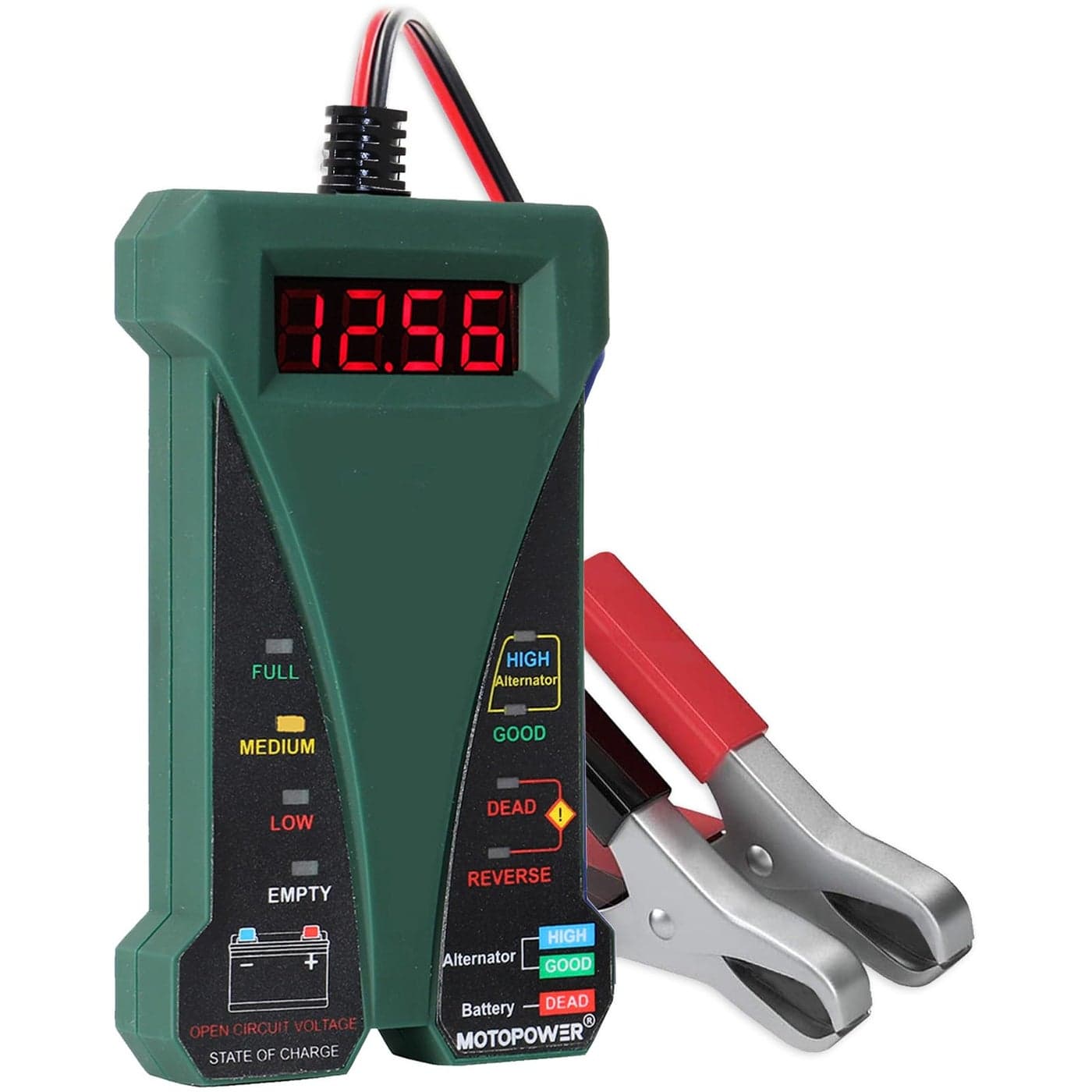 MOTOPOWER MP0514E 12V Digital Car Battery Tester Voltmeter and Charging System Analyzer with LCD Display and LED Indication Midnight Green Rubber Paint