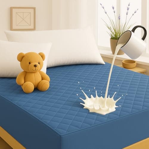 TCD Waterproof Cotton Quilted - Breathable, Hypoallergenic, Noiseless Ultra Soft Fitted Bed Cover with 3 Layers of Protection, 100% Waterproof, No-Slip Design | Blue, Queen (60 * 75)