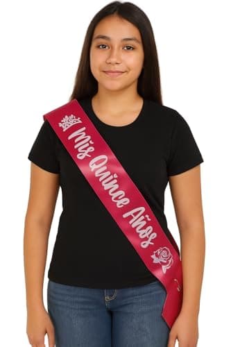 It's My 15th Birthday Gifts for Teenage Girl Quince Anos Quinceanera Party Sash Pink Sash with Adjustable Ends Comes with Crown Rhinestone Safety Pin Party Supplies (Mis Quince Fuchsia)