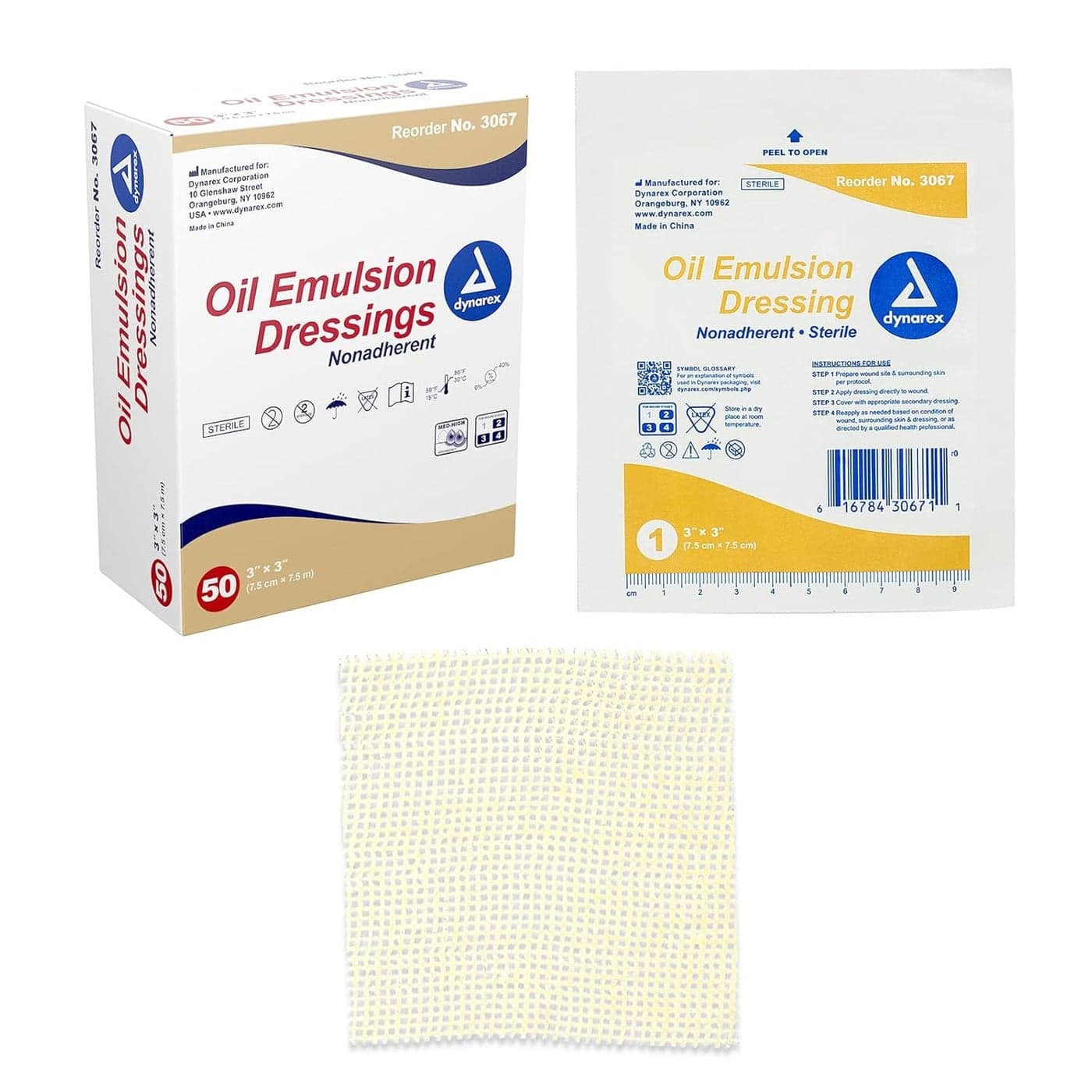 Oil Emulsion Dressings Wound Care Absorbent 3 x 3 Sterile Knitted Gauze Dressing with Emulsion Blend of Petrolatum and Sunflower Oil 1 Box of 50 Oil Emulsion Dressings