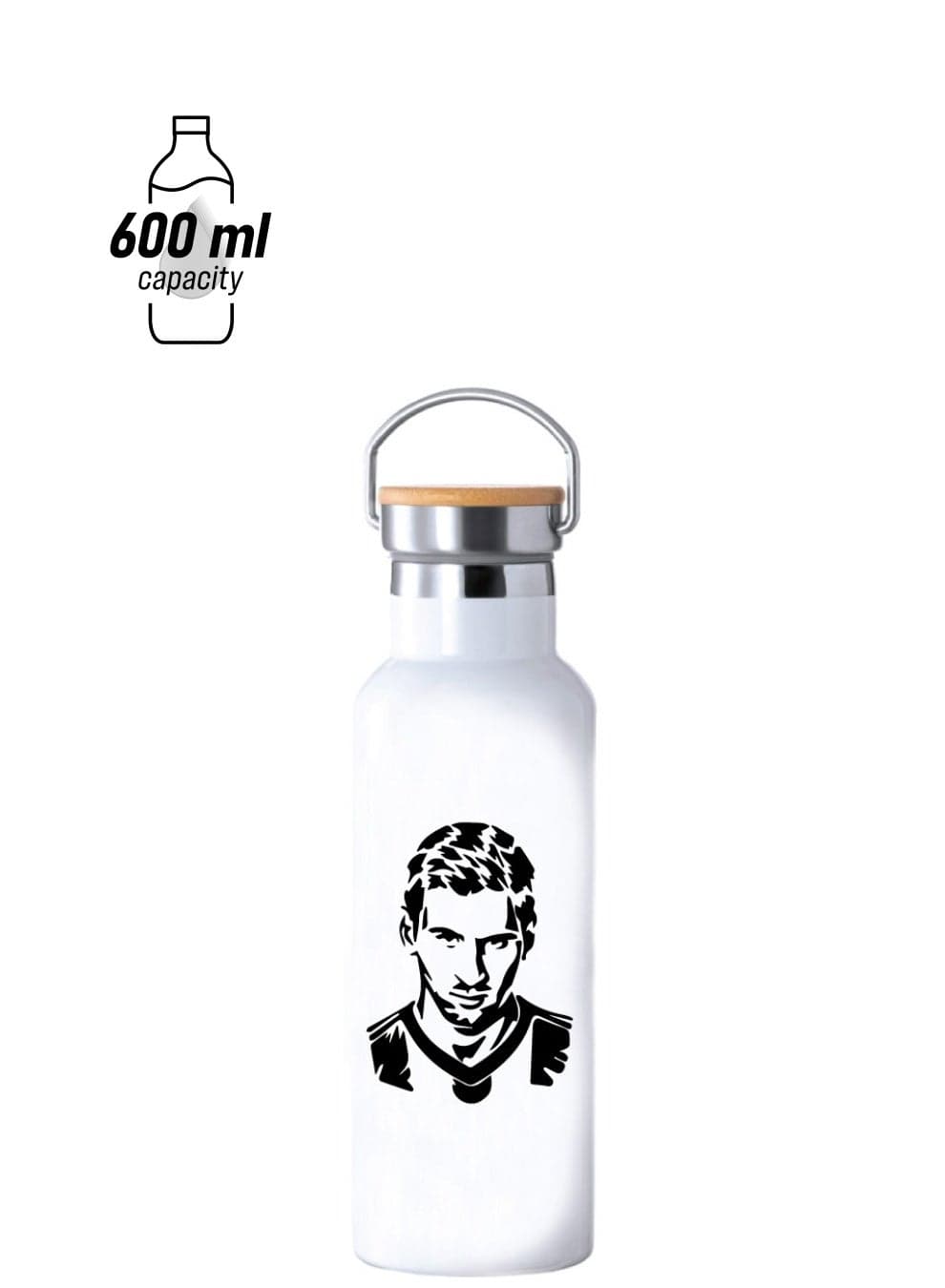 Football Super Hero Messi Water Flask Bottle - Gift for Sports Fans and Athletes - Stainless Steel Bamboo Cap Flask Bottle 600ml - Ideal for Sports Enthusiasts