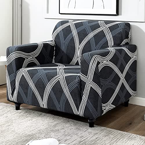 HOKIPO 95% Polyester, 5% Spandex Stretchable Elastic Couch Cover 1 Seater, Shadow Grey (AR-4093-D18)