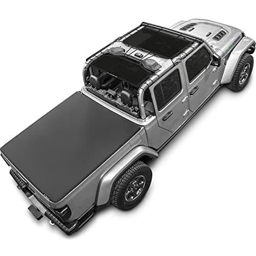 Alien Sunshade Jeep Gladiator Sun Shade Black (2018-2023) Jeep Gladiator Accessories, Front & Rear Mesh Sunshade, 4 Door Top, Reduces Wind & Noise Universal Fit