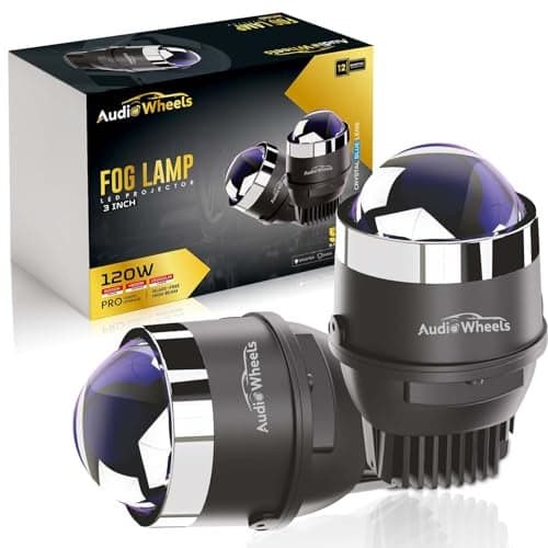 Audio Wheels 3" Universal Projector Fog Lamp - 120W Tri-Color (White-6000K/Warm-4500K/Yellow-3000K) | 15000LM | LED Projector Fog Light with Blue Film | 12V/24V Car Lamp for Modification