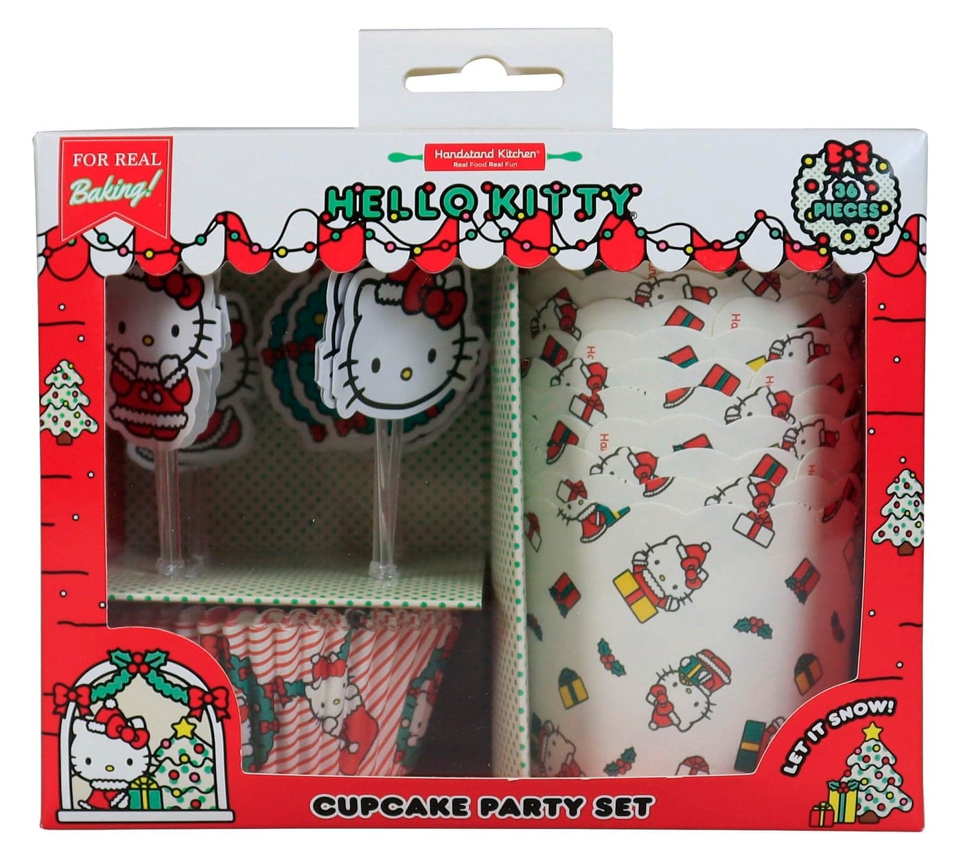 Handstand Kitchen Hello Kitty Holiday Cupcake Party Set with Decorative Cupcake Cups Baking Liners and Cupcake Toppers