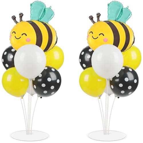 Bee Birthday Party Balloons Stand Kit 2 Sets with 2 Bumble Bee Foil Balloons Honey Bee Themed Party Balloon Centerpiece for Tables for Gender Reveal Birthday Baby Shower Bee Daisy Party Decorations