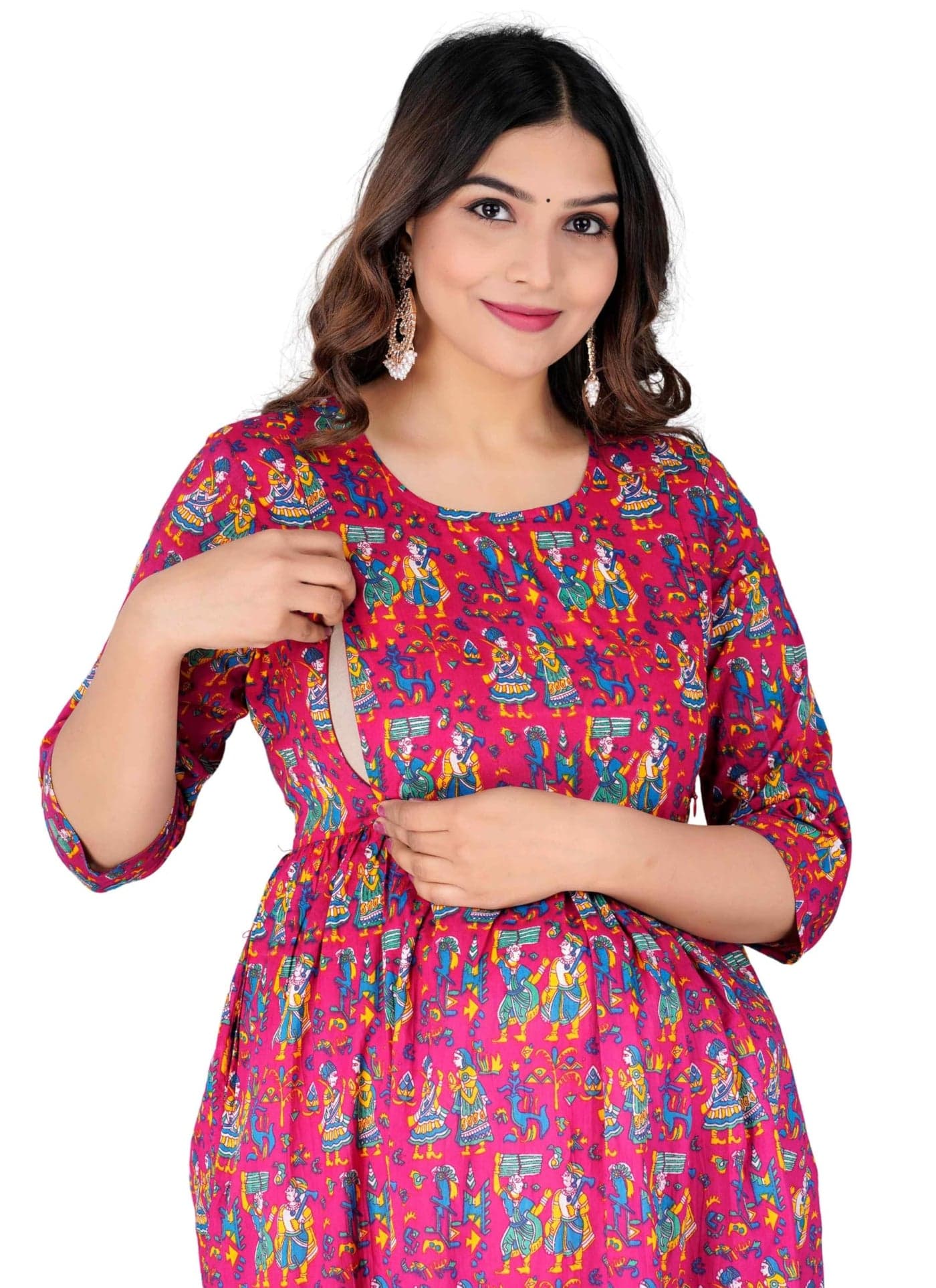 Jikonet Women's Cotton, Rayon Maternity Gown Feeding Kurti (281) (Medium, Pink)