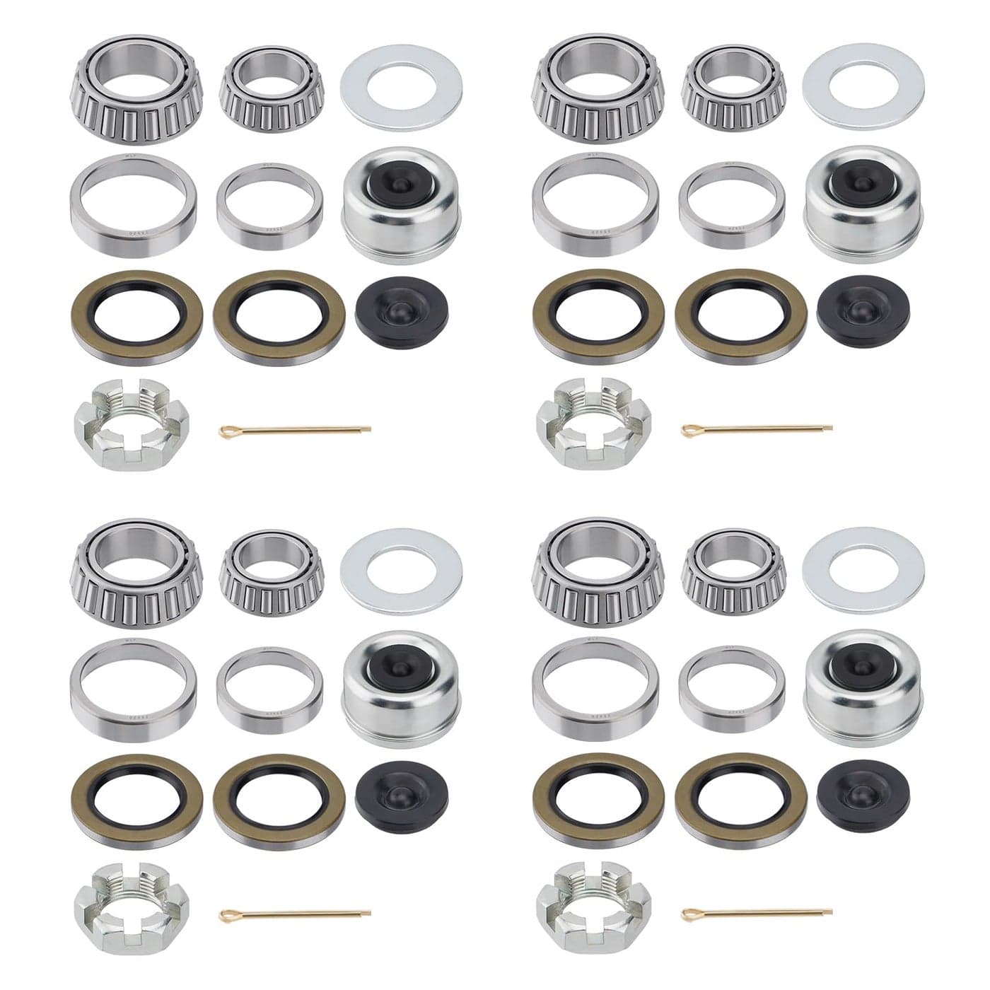Racewill 4 Sets 25580 14125A Boat Trailer Axles Bearing Kits Grease SealsSpindle Nuts 272 Dust Caps and Rubber Plugs Cotter Pins Washers for 52007000 lbTandem Axles D42 Spindle