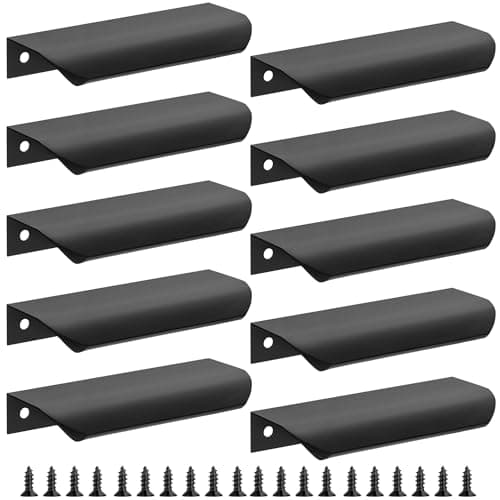 Malimali 10 Pack Black Finger Edge Pulls for Cabinets 4.72" Drawer Pulls Kitchen Cabinet Handles Modern Aluminum Concealed Tab Pulls for Closet Door, Matte Black