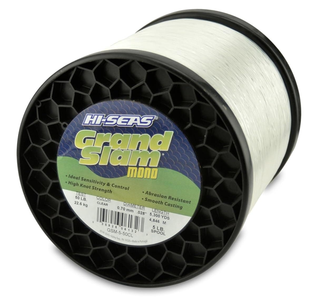 Hi-Seas Grand Slam Monofilament Line, 50 lb / 22.6 kg Test, .028 in / 0.70 mm Dia, Clear, 5300 yd / 4846 m